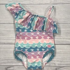Ruffle Butts Baby Girls Pink and Blue One Piece Swimsuit with Ruffles